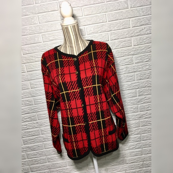 Tally Ho Sweaters - {vintage 80s tally-ho creation} Plaid Cardigan